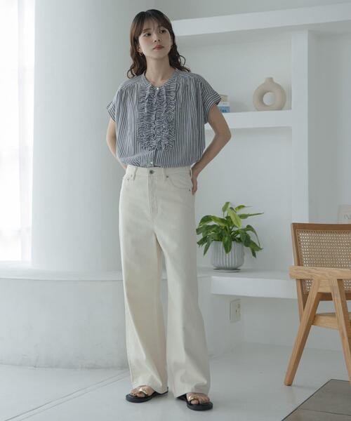 URBAN RESEARCH Sonny Label（アーバンリサーチサニーレーベル）の「ドビーストライプフリルフレンチシャツ（シャツ/ブラウス・レディース・ミント/グレー/ブルー・FREE）」の10枚目の写真