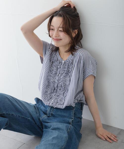 URBAN RESEARCH Sonny Label(アーバンリサーチサニーレーベル)の「ドビーストライプフリルフレンチシャツ(シャツ/ブラウス・レディース・ミント/グレー/ブルー・FREE)」の12枚目の写真