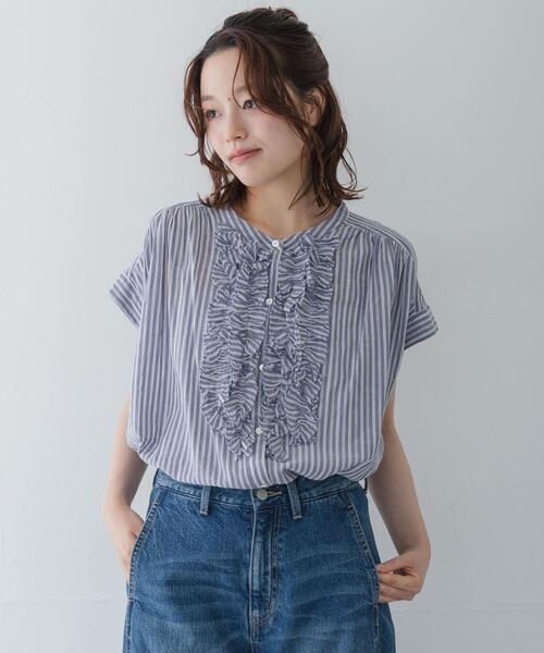 URBAN RESEARCH Sonny Label(アーバンリサーチサニーレーベル)の「ドビーストライプフリルフレンチシャツ(シャツ/ブラウス・レディース・ミント/グレー/ブルー・FREE)」の11枚目の写真