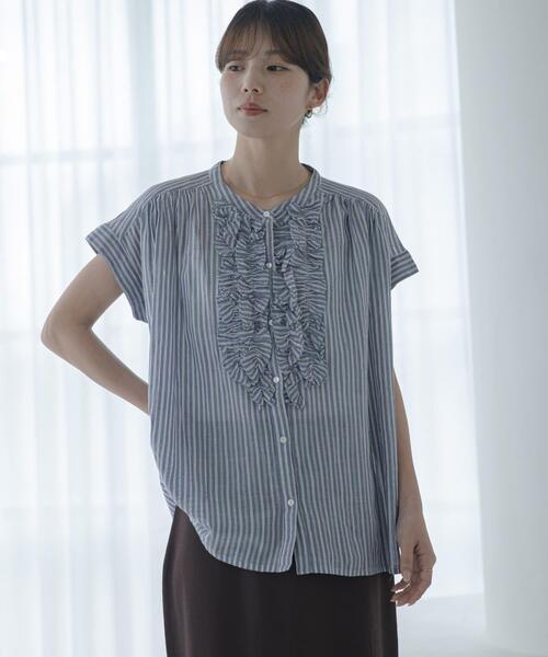 URBAN RESEARCH Sonny Label(アーバンリサーチサニーレーベル)の「ドビーストライプフリルフレンチシャツ(シャツ/ブラウス・レディース・ミント/グレー/ブルー・FREE)」の8枚目の写真