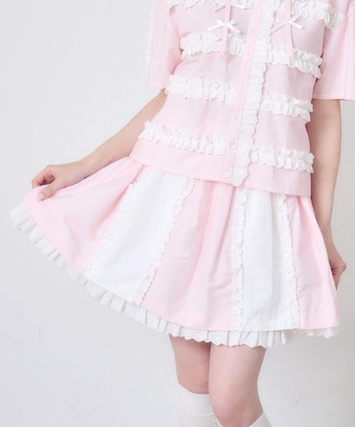 Lolime by mellfy memory(ロリミー バイ メルフィーメモリー)の「stripe frill flare skirt(スカート・レディース・ブルー/ピンク・M/LL)」の2枚目の写真