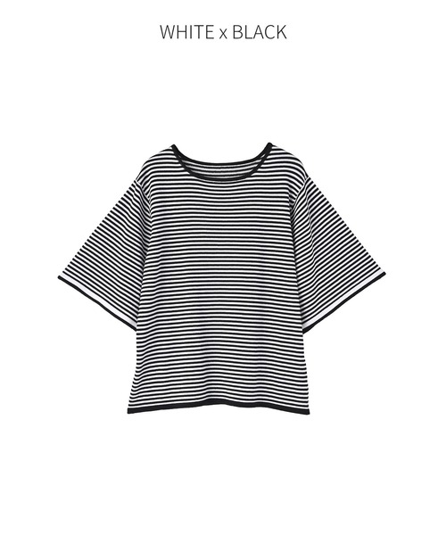 STYLE DELI(スタイルデリ)の「薄手シャリ感フレアスリーブトップス(Tシャツ/カットソー・レディース・ホワイト/ホワイト×ブラック/ホワイト×ブルー・M)」の6枚目の写真