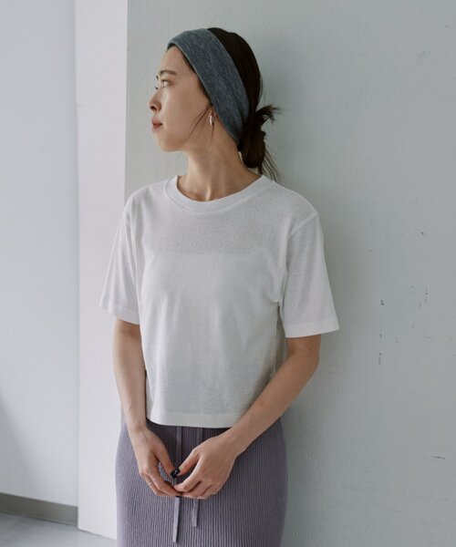 SHENERY(シーナリー)の「スラブコットンチビTee(Tシャツ/カットソー・レディース・オフホワイト/ブラック・FREE)」の4枚目の写真