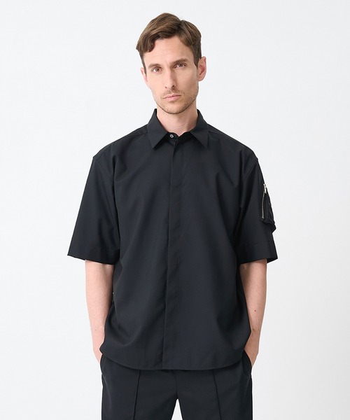 CINOH（チノ）の「【CINOH/チノ】別注SUMMER WOOL CIGAR POCKET HALF SLEEVE SHIRT（シャツ/ブラウス・メンズ・ダークグレー/ブラック・44/46/48）」の2枚目の写真