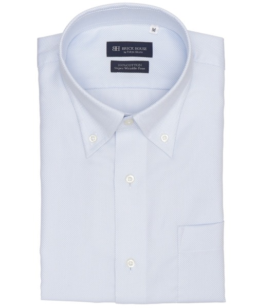 TOKYO SHIRTS(トウキョウシャツ)の「【超形態安定】【接触冷感】 形態安定ノンアイロン ボタンダウン 半袖ビジネスワイシャツ(ビジネスシャツ・メンズ・サックスブルー・首回り42cm/首回り43cm/首回り37cm/首回り39cm/首回り41cm)」の1枚目の写真