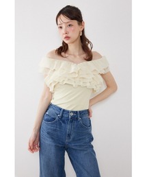 オフショルフリルカットトップス 夏服