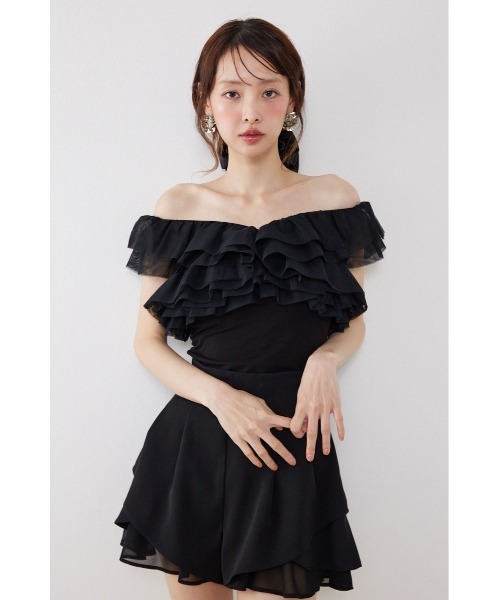 rienda（リエンダ）の「オフショルフリルカットトップス　夏服（Tシャツ/カットソー・レディース・ライトイエロー/ブラック/ホワイト・FREE）」の3枚目の写真