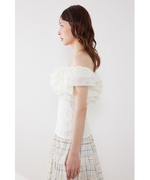 rienda（リエンダ）の「オフショルフリルカットトップス　夏服（Tシャツ/カットソー・レディース・ライトイエロー/ブラック/ホワイト・FREE）」の12枚目の写真