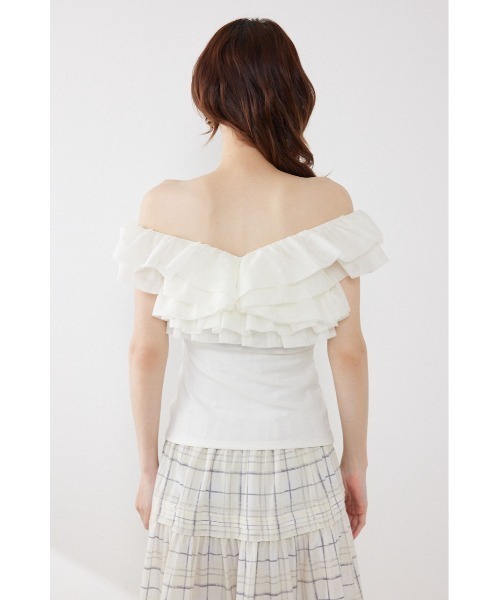 rienda（リエンダ）の「オフショルフリルカットトップス　夏服（Tシャツ/カットソー・レディース・ライトイエロー/ブラック/ホワイト・FREE）」の13枚目の写真
