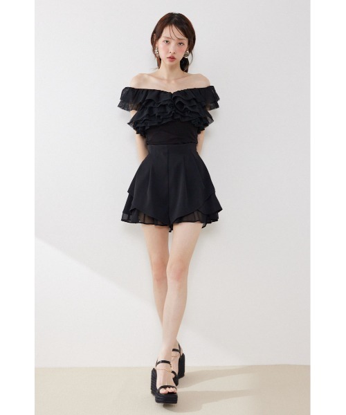 rienda（リエンダ）の「オフショルフリルカットトップス　夏服（Tシャツ/カットソー・レディース・ライトイエロー/ブラック/ホワイト・FREE）」の8枚目の写真
