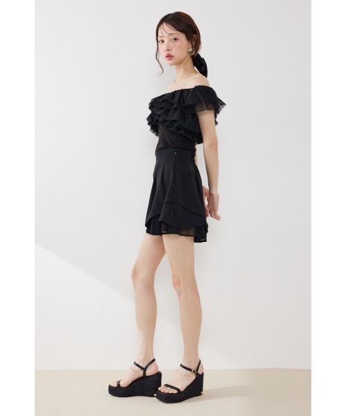 rienda（リエンダ）の「オフショルフリルカットトップス　夏服（Tシャツ/カットソー・レディース・ライトイエロー/ブラック/ホワイト・FREE）」の9枚目の写真