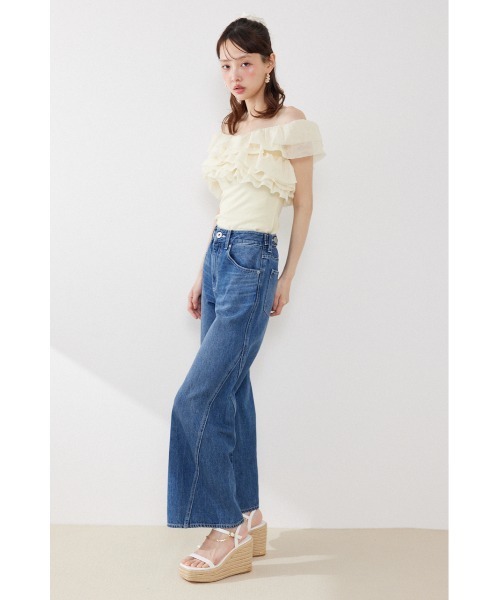 rienda（リエンダ）の「オフショルフリルカットトップス　夏服（Tシャツ/カットソー・レディース・ライトイエロー/ブラック/ホワイト・FREE）」の20枚目の写真
