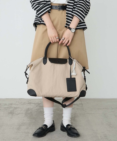 BONLECILL Marche(ボンルシールマルシェ)の「【BONLECILL Marche】2wayクラシックボストンバッグ/キャリーオンボストン(ボストンバッグ・レディース・アイボリー/ブラック/ブラウン・FREE)」の5枚目の写真