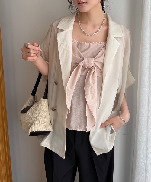 Rejoule(リジュール)の「フロントリボン スクエアネックブラウス(シャツ/ブラウス・レディース・ピンク/ホワイト・FREE)」の14枚目の写真