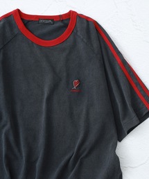 ピグメント加工 ハート刺繍リンガーTシャツ 半袖
