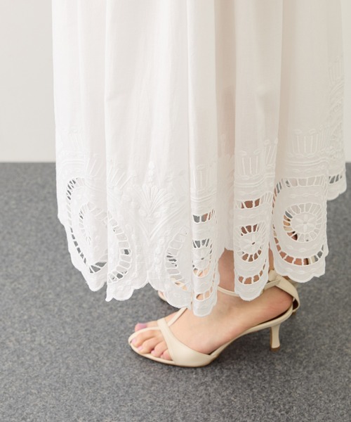 ROPE'（ロペ）の「INDIAコットンボイルシフリー刺繍サークルフレアスカート/セットアップ対応・イージーケア（スカート・レディース・ブラック/ホワイト・FREE）」の12枚目の写真