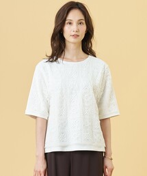J.PRESS（ジェイプレス）の「【一枚で着映え・シーンレスに活躍】レーシーコンビ クルーネック カットソー（Tシャツ/カットソー）」