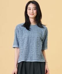 J.PRESS（ジェイプレス）の「【一枚で着映え・シーンレスに活躍】レーシーコンビ クルーネック カットソー（Tシャツ/カットソー）」
