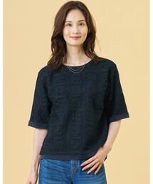 J.PRESS（ジェイプレス）の「【一枚で着映え・シーンレスに活躍】レーシーコンビ クルーネック カットソー（Tシャツ/カットソー）」