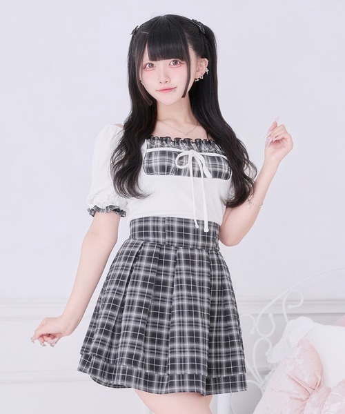 Pal elfy(パルエルフィー)の「エプロンデザインリボントップス(Tシャツ/カットソー・レディース・ブルー/ブラック/オフホワイト/ピンク・フリー)」の14枚目の写真