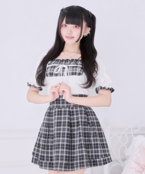 Pal elfy(パルエルフィー)の「エプロンデザインリボントップス(Tシャツ/カットソー・レディース・ブルー/ブラック/オフホワイト/ピンク・フリー)」の11枚目の写真