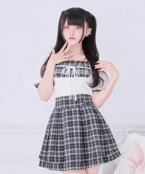 Pal elfy(パルエルフィー)の「エプロンデザインリボントップス(Tシャツ/カットソー・レディース・ブルー/ブラック/オフホワイト/ピンク・フリー)」の13枚目の写真