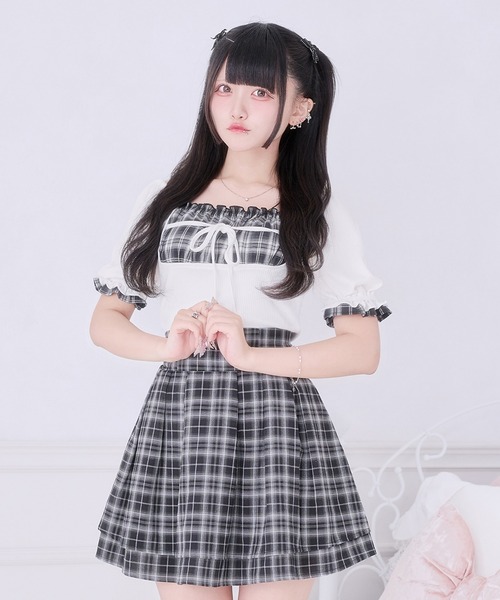 Pal elfy(パルエルフィー)の「エプロンデザインリボントップス(Tシャツ/カットソー・レディース・ブルー/ブラック/オフホワイト/ピンク・フリー)」の12枚目の写真