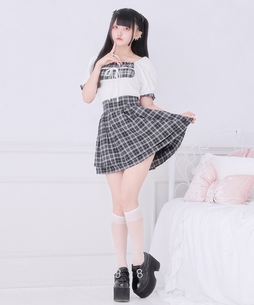 Pal elfy(パルエルフィー)の「エプロンデザインリボントップス(Tシャツ/カットソー・レディース・ブルー/ブラック/オフホワイト/ピンク・フリー)」の17枚目の写真