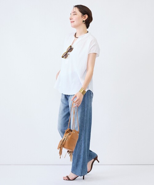 NOLLEY’S(ノーリーズ)の「ウォッシャブルシアーリップルフレンチスリーブブラウス(シャツ/ブラウス・レディース・オフホワイト/ブラック・FREE)」の13枚目の写真