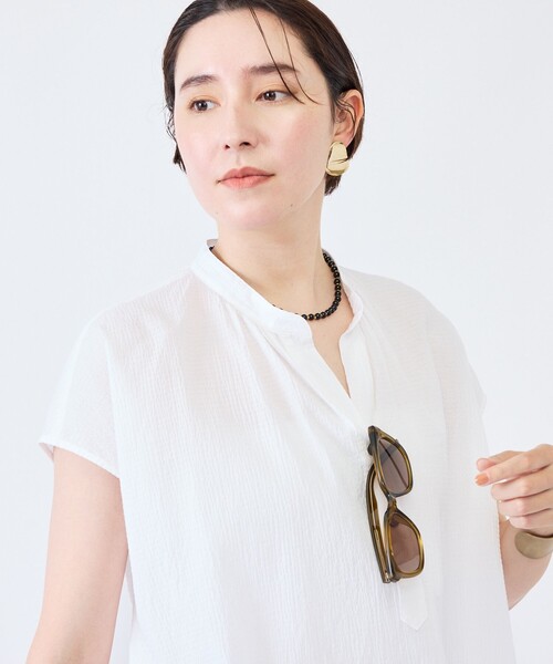 NOLLEY’S(ノーリーズ)の「ウォッシャブルシアーリップルフレンチスリーブブラウス(シャツ/ブラウス・レディース・オフホワイト/ブラック・FREE)」の21枚目の写真