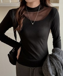 c.u.l | シアー切り替え モックネック カットソー culw936(Tシャツ/カットソー)