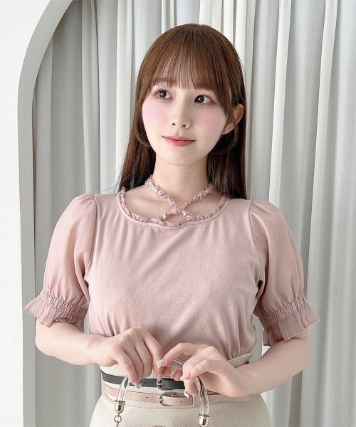 F i.n.t(フィント)の「フリルチョーカーシアースリーブカットトップス/fint フィント(Tシャツ/カットソー・レディース・ピンク/ブラック/アイボリー・FREE)」の1枚目の写真