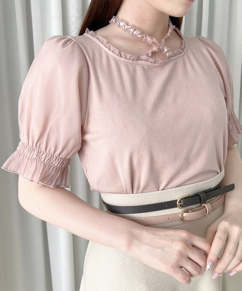 F i.n.t(フィント)の「フリルチョーカーシアースリーブカットトップス/fint フィント(Tシャツ/カットソー・レディース・ピンク/ブラック/アイボリー・FREE)」の7枚目の写真