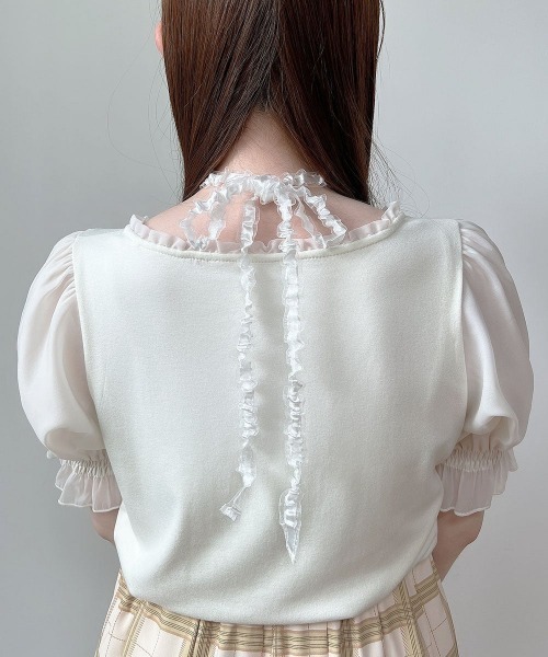 F i.n.t(フィント)の「フリルチョーカーシアースリーブカットトップス/fint フィント(Tシャツ/カットソー・レディース・ピンク/ブラック/アイボリー・FREE)」の18枚目の写真