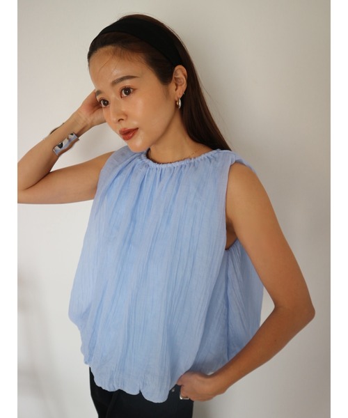 TRUNC（トランクエイティーエイト）の「Sheer Balloon Sleeveless Top（シャツ/ブラウス・レディース・ブルー/ブラック・FREE）」の22枚目の写真