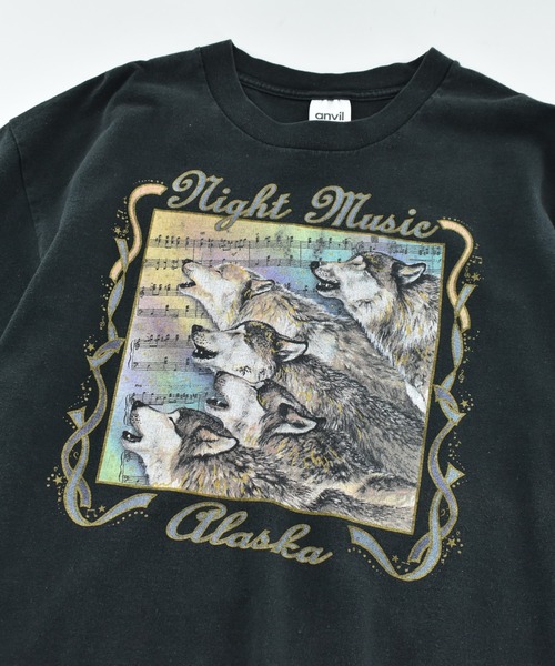 ANVIL(アンヴィル)の「【USED】90’s Anvil “Night Music Alaska” アニマルTシャツ(Tシャツ/カットソー・メンズ・ブラック・X-LARGE)」の2枚目の写真