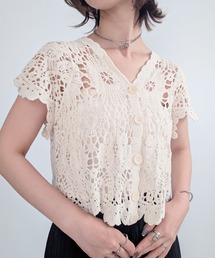 刺繍柄メッシュニットカーディガン