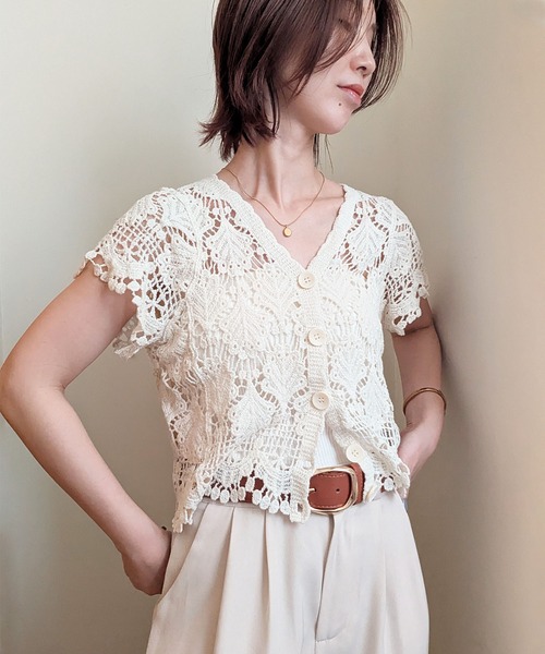 styiro(スタイロ)の「刺繍柄メッシュニットカーディガン(カーディガン/ボレロ・レディース・ベージュ系2/ホワイト系2/ベージュ/ホワイト・FREE)」の10枚目の写真