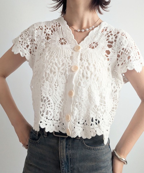 styiro(スタイロ)の「刺繍柄メッシュニットカーディガン(カーディガン/ボレロ・レディース・ベージュ系2/ホワイト系2/ベージュ/ホワイト・FREE)」の15枚目の写真