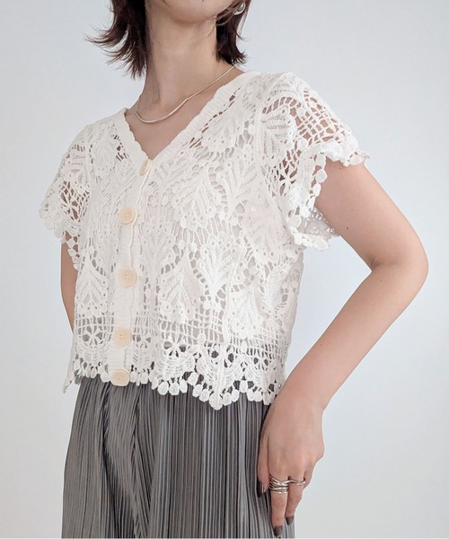styiro(スタイロ)の「刺繍柄メッシュニットカーディガン(カーディガン/ボレロ・レディース・ベージュ系2/ホワイト系2/ベージュ/ホワイト・FREE)」の19枚目の写真
