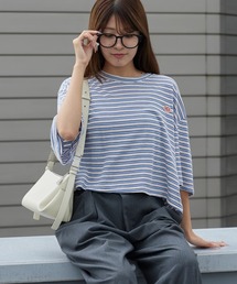 Multi-Stripe Cropped T-Shirt / マルチボーダー クロップド Tシャツ 半袖 クルーネック ショート丈 ドロップショルダー 胸ロゴ カジュアル レトロ Y2K レディース 秋 秋服 2026年秋冬