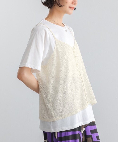 n'OrLABEL(ノアールレーベル)の「【接触冷感】半袖カットソー&レースキャミセット(Tシャツ/カットソー・レディース・アイボリー/ブラック・2/1)」の1枚目の写真