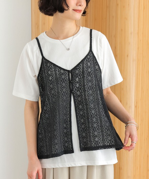 n'OrLABEL(ノアールレーベル)の「【接触冷感】半袖カットソー&レースキャミセット(Tシャツ/カットソー・レディース・アイボリー/ブラック・2/1)」の2枚目の写真
