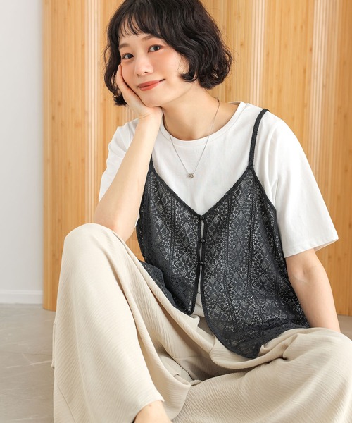 n'OrLABEL(ノアールレーベル)の「【接触冷感】半袖カットソー&レースキャミセット(Tシャツ/カットソー・レディース・アイボリー/ブラック・2/1)」の4枚目の写真