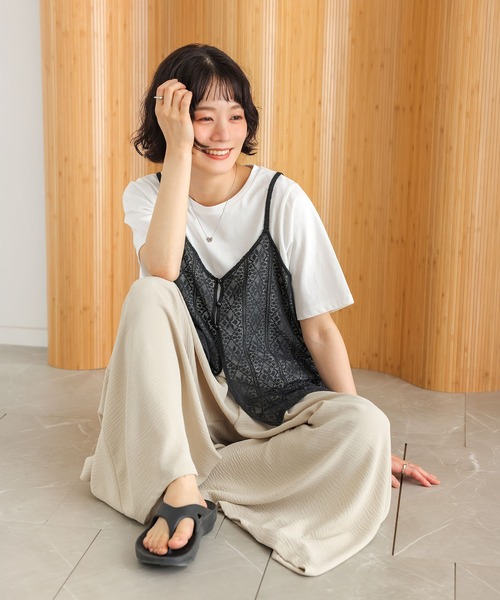 n'OrLABEL(ノアールレーベル)の「【接触冷感】半袖カットソー&レースキャミセット(Tシャツ/カットソー・レディース・アイボリー/ブラック・2/1)」の5枚目の写真