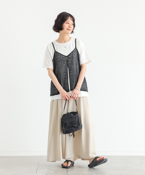 n'OrLABEL(ノアールレーベル)の「【接触冷感】半袖カットソー&レースキャミセット(Tシャツ/カットソー・レディース・アイボリー/ブラック・2/1)」の6枚目の写真