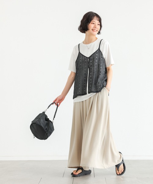 n'OrLABEL(ノアールレーベル)の「【接触冷感】半袖カットソー&レースキャミセット(Tシャツ/カットソー・レディース・アイボリー/ブラック・2/1)」の7枚目の写真