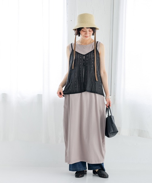 n'OrLABEL(ノアールレーベル)の「【接触冷感】半袖カットソー&レースキャミセット(Tシャツ/カットソー・レディース・アイボリー/ブラック・2/1)」の8枚目の写真