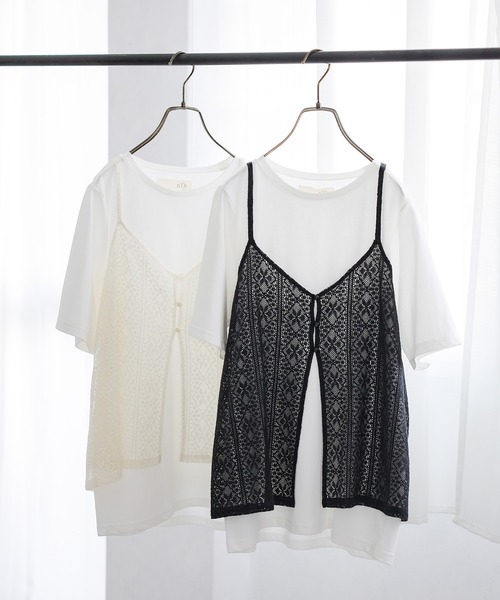n'OrLABEL(ノアールレーベル)の「【接触冷感】半袖カットソー&レースキャミセット(Tシャツ/カットソー・レディース・アイボリー/ブラック・2/1)」の3枚目の写真