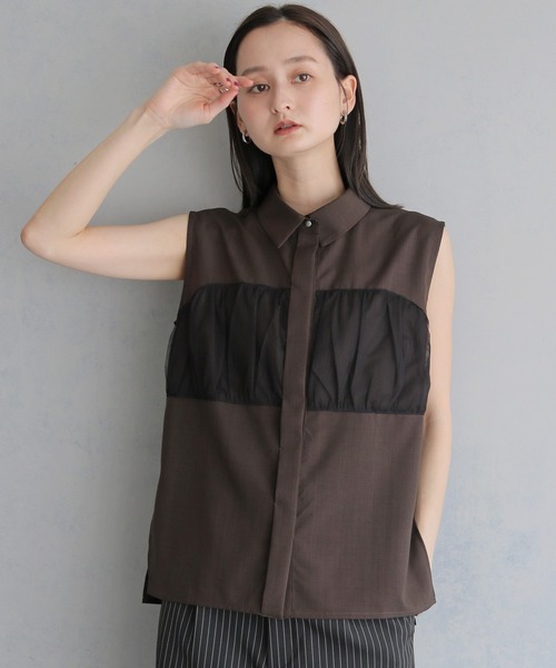 &g'aime(アンジェム)の「【&g'aime 】チュールビスチェレイヤードシャツ Tulle Bustier Layered Shirt(シャツ/ブラウス・レディース・ブラック/ブラウン/ホワイト・FREE)」の1枚目の写真